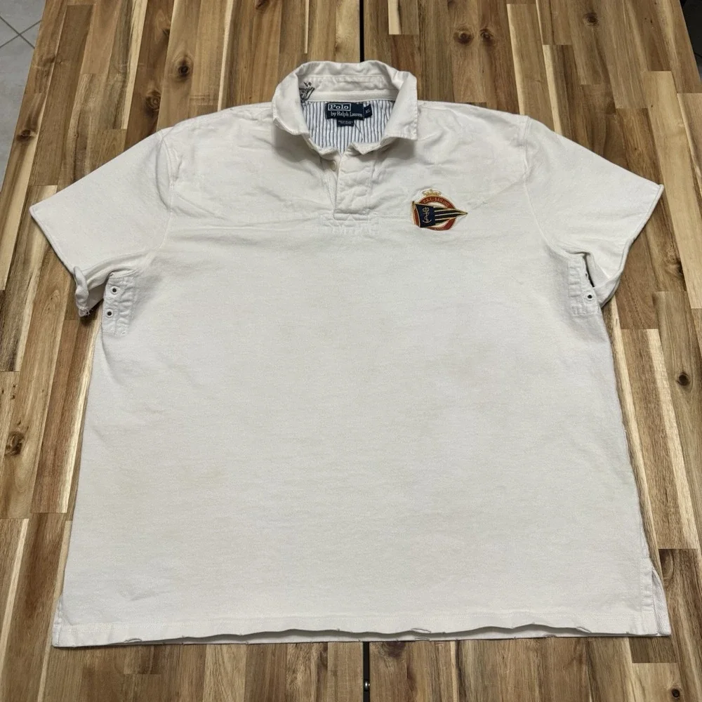 Vintage Polo Ralph Lauren Polo Shirt Mens XL White Sailing Nautical Crest Preppy
